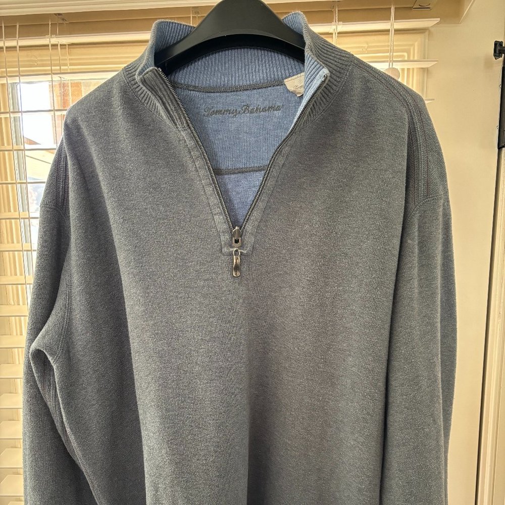 Tommy Bahama Mens Sweater 1/4 Zip Long Sleeve Pullover Grey Large